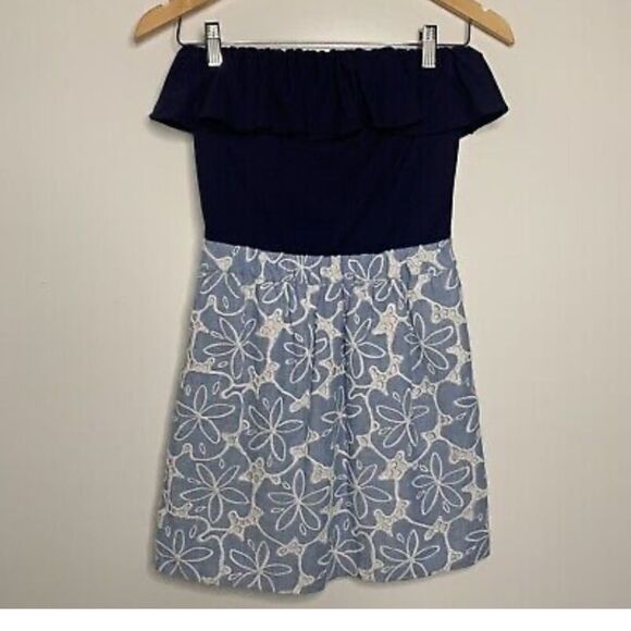Lilly Pulitzer Athens Tide Blue Hollar For a Dollar Strapless ALine Eyelet Dress - Picture 6 of 14